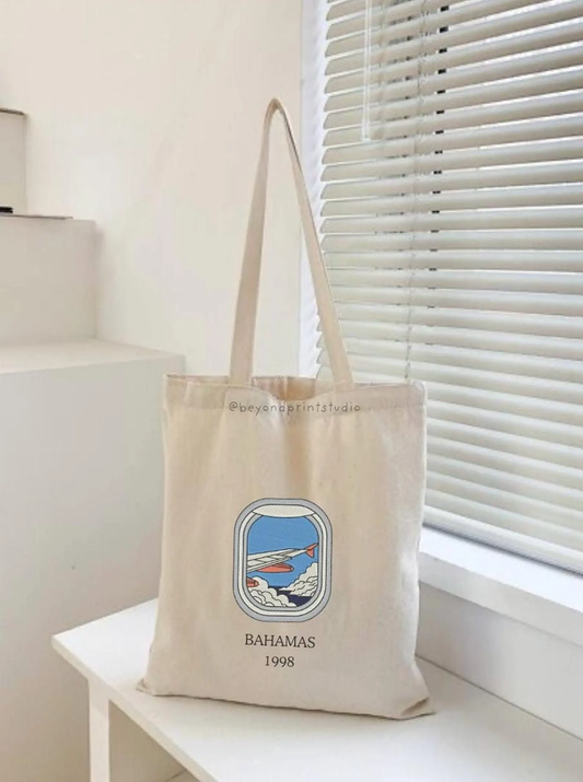 Personalized Destination and Year Canvas Tote Bag
