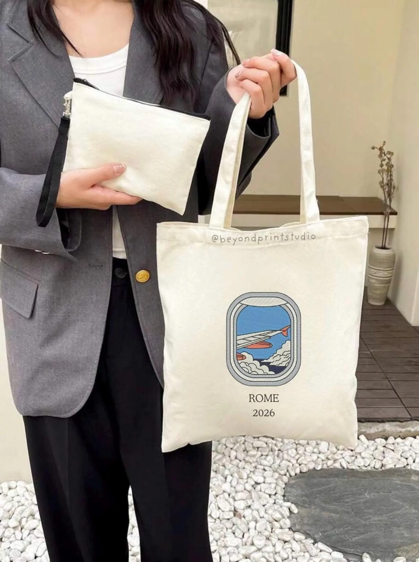 Personalized Destination and Year Canvas Tote Bag