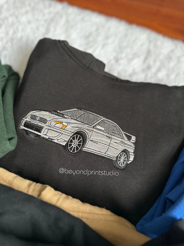 Custom Car Portrait Embroidered Hoodie & Sweater, Car Lovers Couple