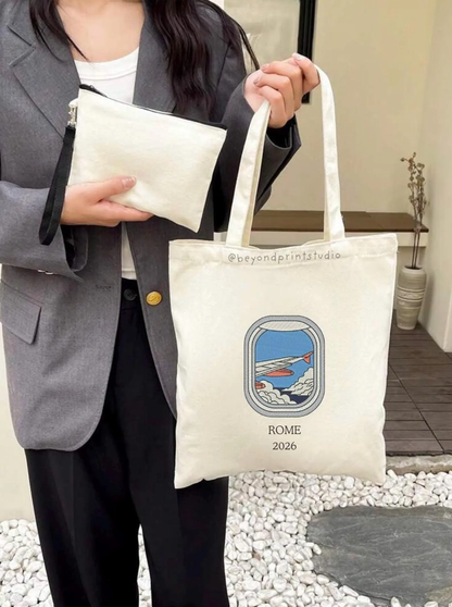 Personalized Destination and Year Canvas Tote Bag