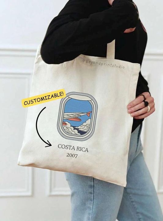 Personalized Destination and Year Canvas Tote Bag